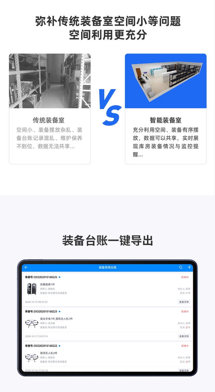凌讯挂式装备管理终端可有效弥补传统装备室空间小等问题，使装备库空间利用更充分