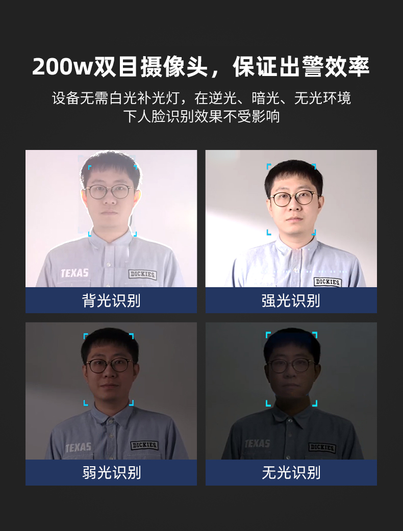 凌讯人脸识别终端具备200万双目摄像头，保证出警效率